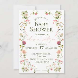 Faire-part de Baby Shower Floral Aquarelle
