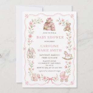 Faire-part de baby shower floral jouets pour nourr