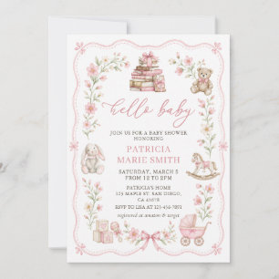 Faire-part de baby shower floral jouets pour nurse