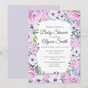 Faire-part de Baby Shower floral lilas pour bébé