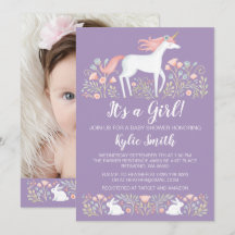 Faire-part de Baby shower floral Unicorn