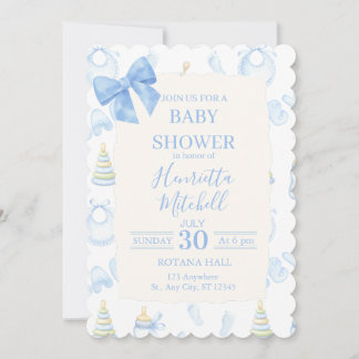 Faire-part de Baby Shower Garçon à l'aquarelle ble