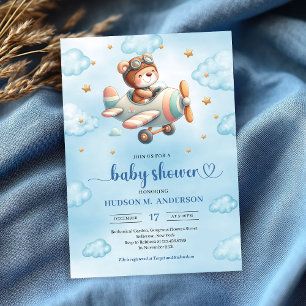 Faire-part de Baby Shower Garçon Mignon Ours en Pe