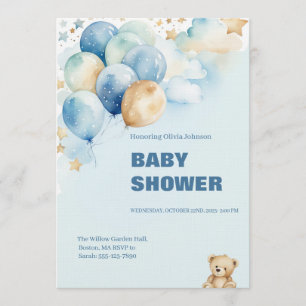Faire-part de Baby Shower Garçon Ours en peluche