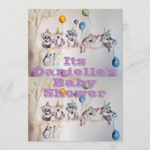 Faire-part de Baby Shower Koala fille peinture aqu