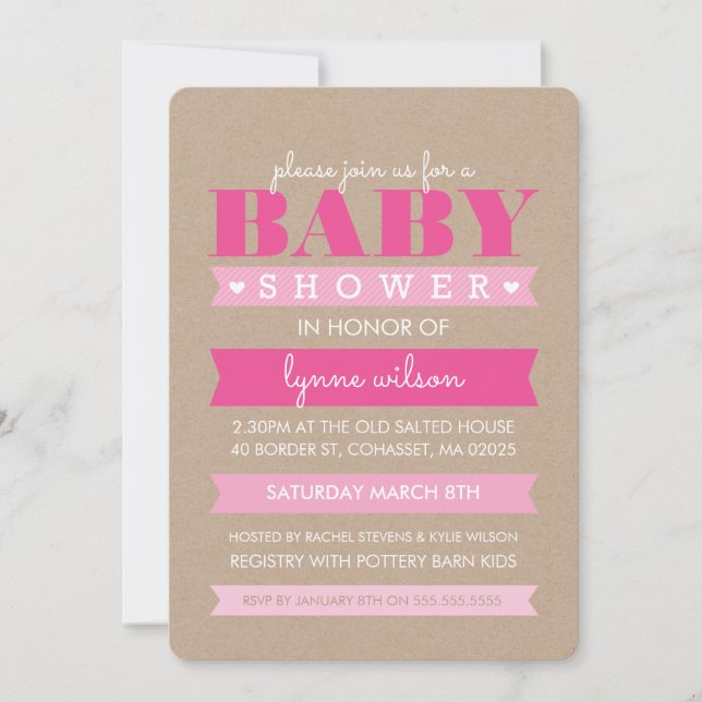 Faire-part de Baby Shower kraft moderne rustique b (Devant)