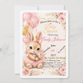 Faire-part de Baby Shower Lapin Mignon | Fleurs Ro
