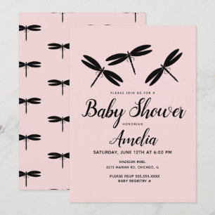 Faire-part de Baby Shower Libellules Noires Bébé R