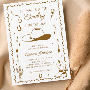 Faire-part de Baby Shower Little Cowboy Dessiné à