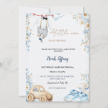 Faire-part de Baby Shower Little Man Bébé Fleur Bl