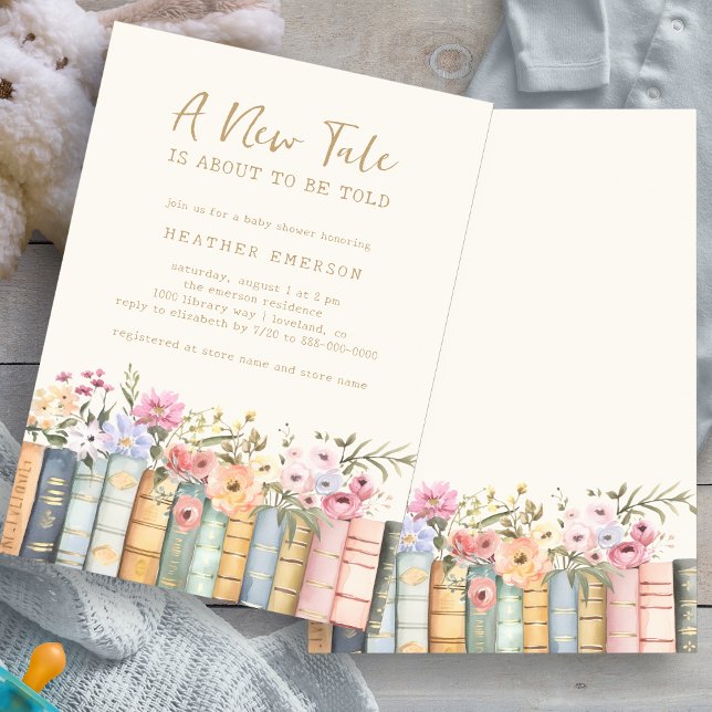 Faire-part de Baby Shower Livres de Bibliothèque (Floral Library Books Baby Shower Invitation by Painted Paperie
)