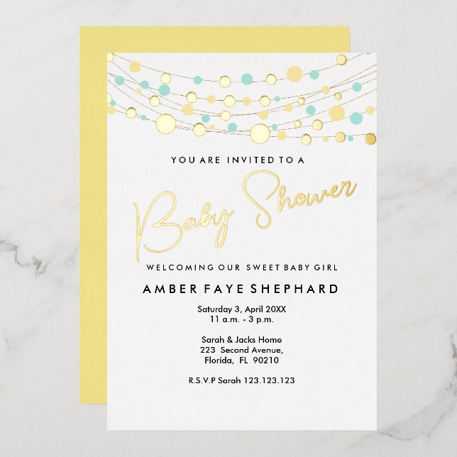 Faire-part de Baby Shower Lumineux - Jaune & Vert (Recto/Verso)