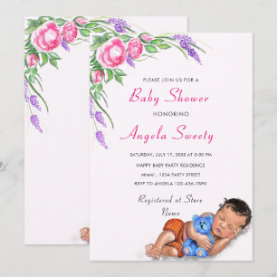 Faire-part de Baby Shower Mignon Fleurs Aquarelle