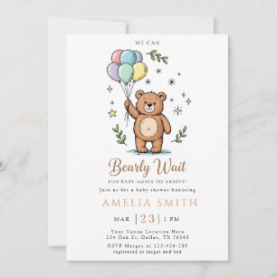 Faire-part de baby shower moderne avec un ours en 