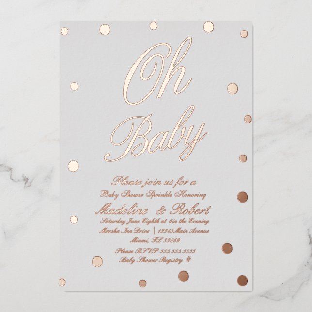 Faire-part de Baby Shower Moderne Points Dorés Pre (Recto)