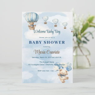 Faire-part de Baby Shower Montgolfière Ourson