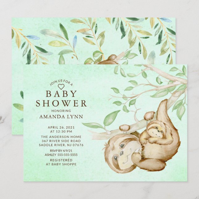 Faire-part de Baby Shower neutre Douce Bébé Paress (Devant / Derrière)