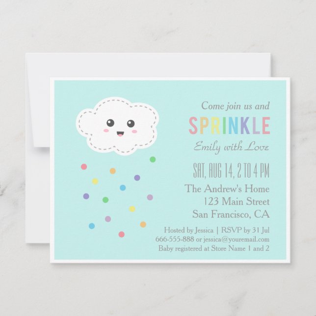 Faire-part de Baby Shower Nuage Mignon, Bébé Sprin (Devant)