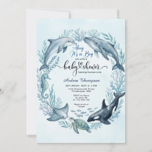 Faire-part de Baby Shower Océan Baleine Dauphin
