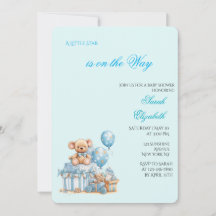 Faire-part de Baby Shower Ours en Peluche Bleu