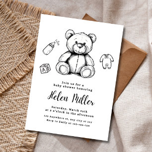 Faire-part de Baby Shower Ours en Peluche, Genre N