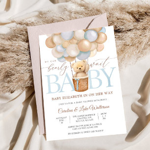 Faire-part de Baby Shower Ourson Ballon Pastel