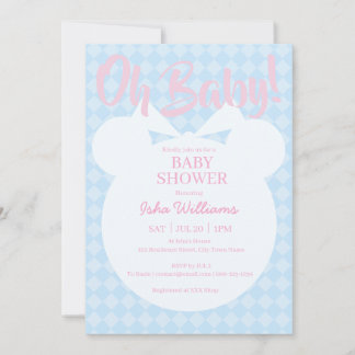 Faire-part de Baby Shower Ourson Bleu Clair Rose O