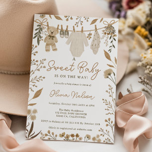 Faire-part de Baby Shower Ourson d'Automne sur Cor