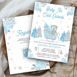 Faire-part de Baby Shower Ourson Mignon Sleigh Ble