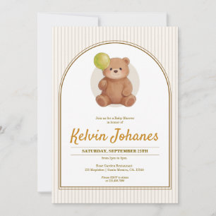 Faire-part de Baby Shower Ourson Rayé Arche Ballon