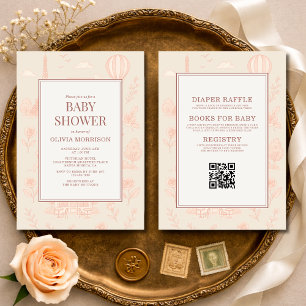 Faire-part de Baby Shower Parisien Toile de Jouy Q
