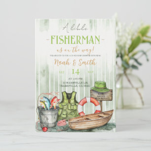 Faire-part de Baby Shower Petit Pêcheur Vert Ru
