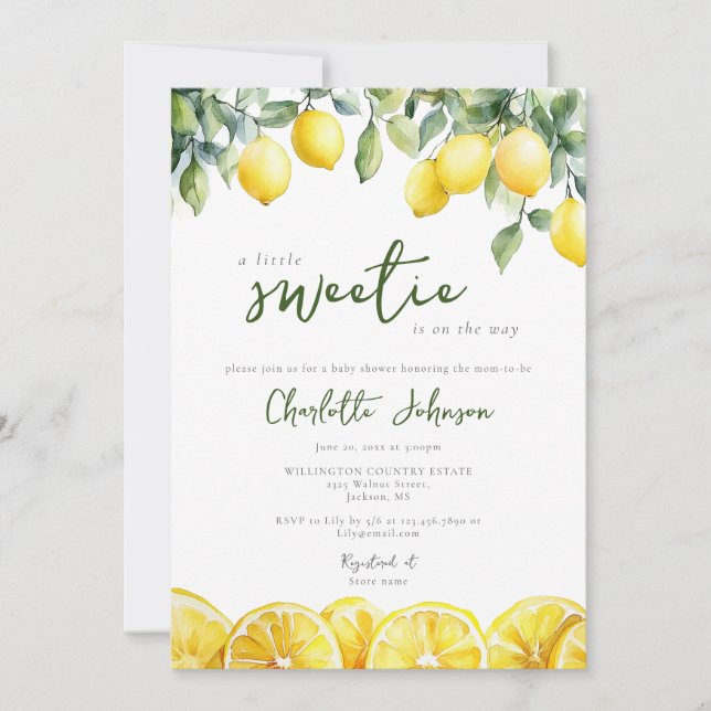 Faire-part de Baby Shower Photo Citron Aquarelle (Devant)