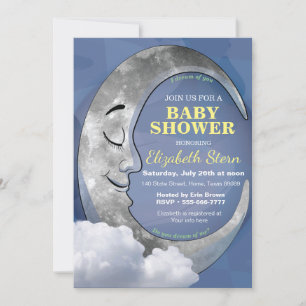 Faire-part de Baby Shower pour Bébé Étoiles Lune D