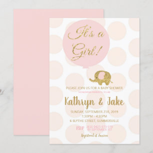 Faire-part de Baby Shower pour Bébé Fille Éléphant