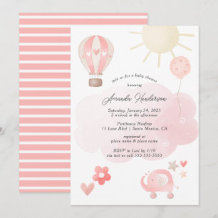 Faire-part de Baby Shower pour Bébé Fille Rose