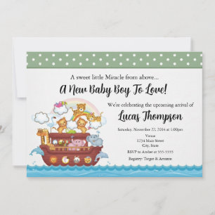 Faire-part de Baby Shower pour garçon Arche de Noé