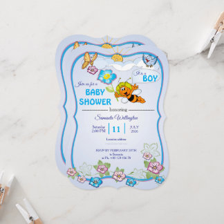 Faire-part de Baby Shower pour garçon avec abeille