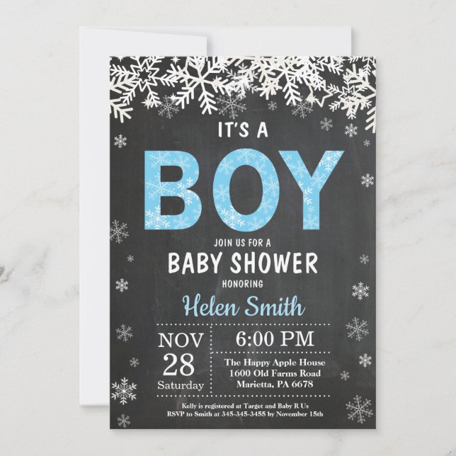 Faire-part de Baby Shower pour garçon en hiver rus (Devant)