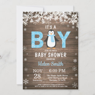 Faire-part de Baby Shower pour garçon, Manchot rus
