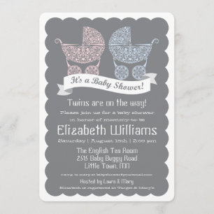 Faire-part de Baby Shower pour jumeaux modernes