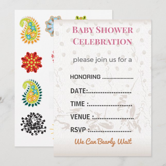Faire-part de Baby Shower pour révélation du sexe  (Devant / Derrière)