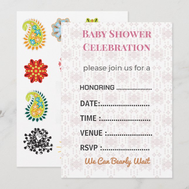 Faire-part de Baby Shower pour révélation du sexe  (Devant / Derrière)