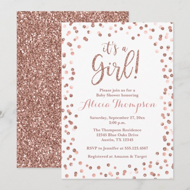 Faire-Part de Baby Shower Rose Gold C'est une Fill (Devant / Derrière)