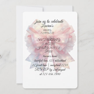 Faire-part de Baby Shower Rose Luxueux avec Nœud |