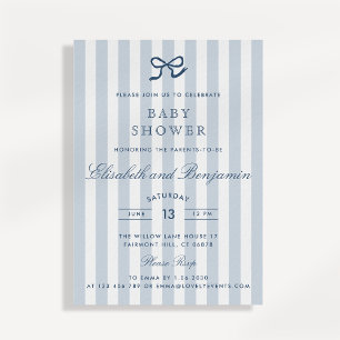 Faire-part de Baby Shower Ruban Bleu et Rayures à 