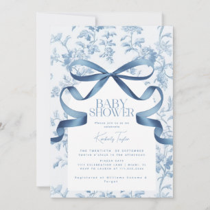 Faire-part de Baby Shower Ruban Bleu Toile De Jouy