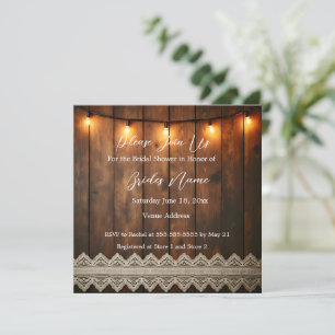 Faire-part de Baby Shower Rustique Bois et Dentell
