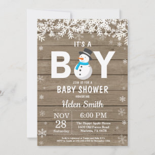 Faire-part de Baby Shower Rustique Hiver Bonhomme 
