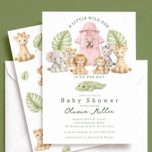 Faire-part de Baby Shower Safari Fille Jungle